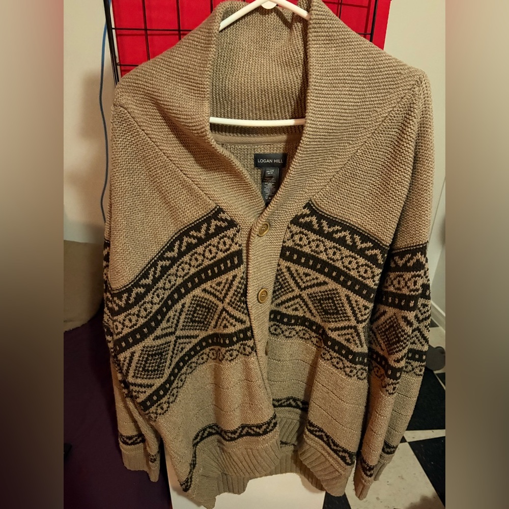Cozy Tan and Brown Cardigan for Men